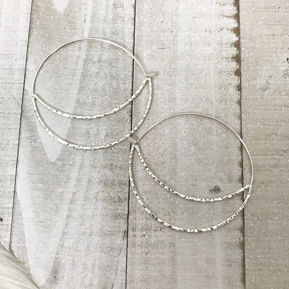 Boho Silver Crescent Moon Hoop Earrings - Picture 2 of 3